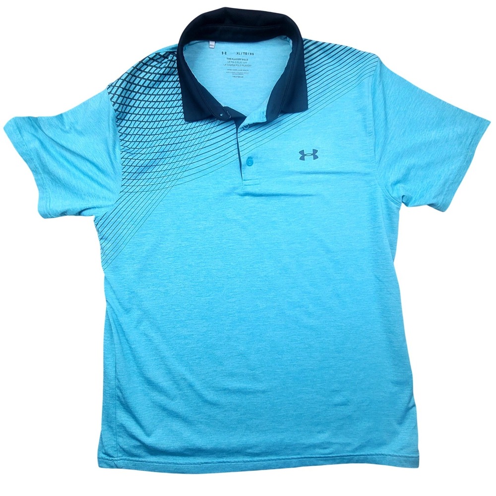 Under Armour Mens XL Playoff Polo Shirt Turquoise Blue HeatGear Golf Top Loose